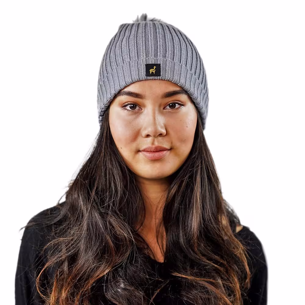 Alpaka M&uuml;tze Damen Sally One Size f&uuml;r Kopfgr&ouml;&szlig;en S-XL mit Bommel kuschelig und weich