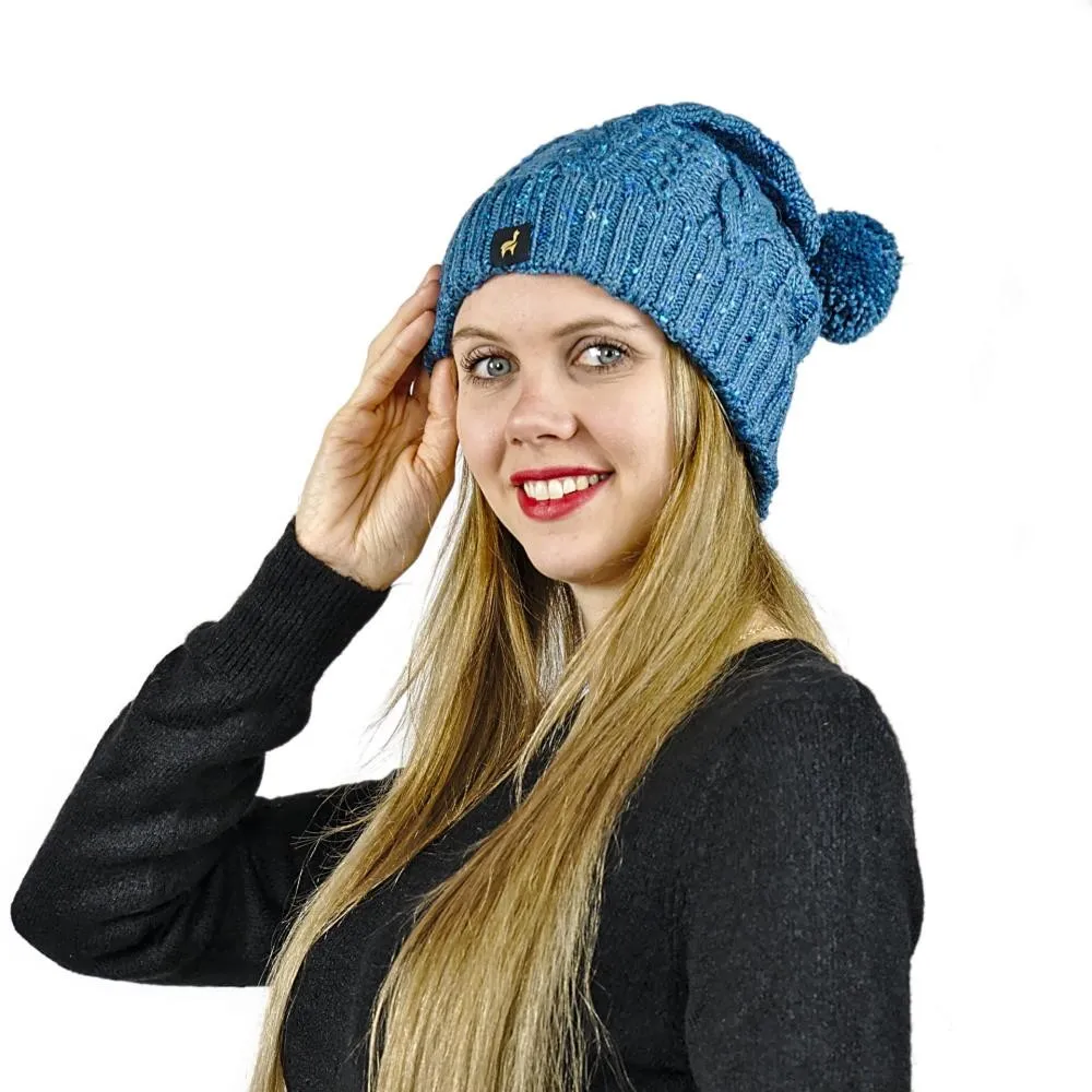 Alpaka M&uuml;tze Marie f&uuml;r Damen mit Bommel und Ripp Muster One Size f&uuml;r Kopfgr&ouml;&szlig;en XS-XL