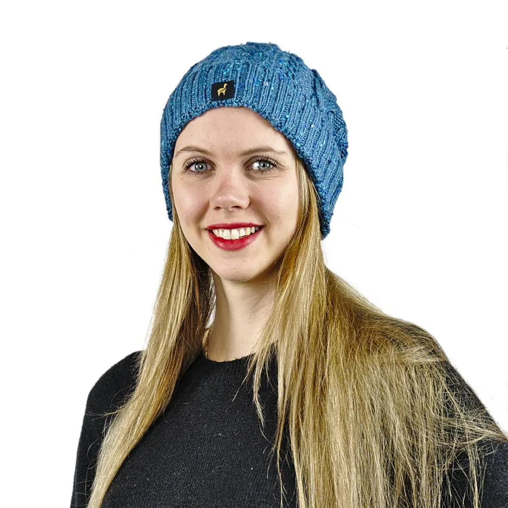 Alpaka M&uuml;tze Marie f&uuml;r Damen mit Bommel und Ripp Muster One Size f&uuml;r Kopfgr&ouml;&szlig;en XS-XL