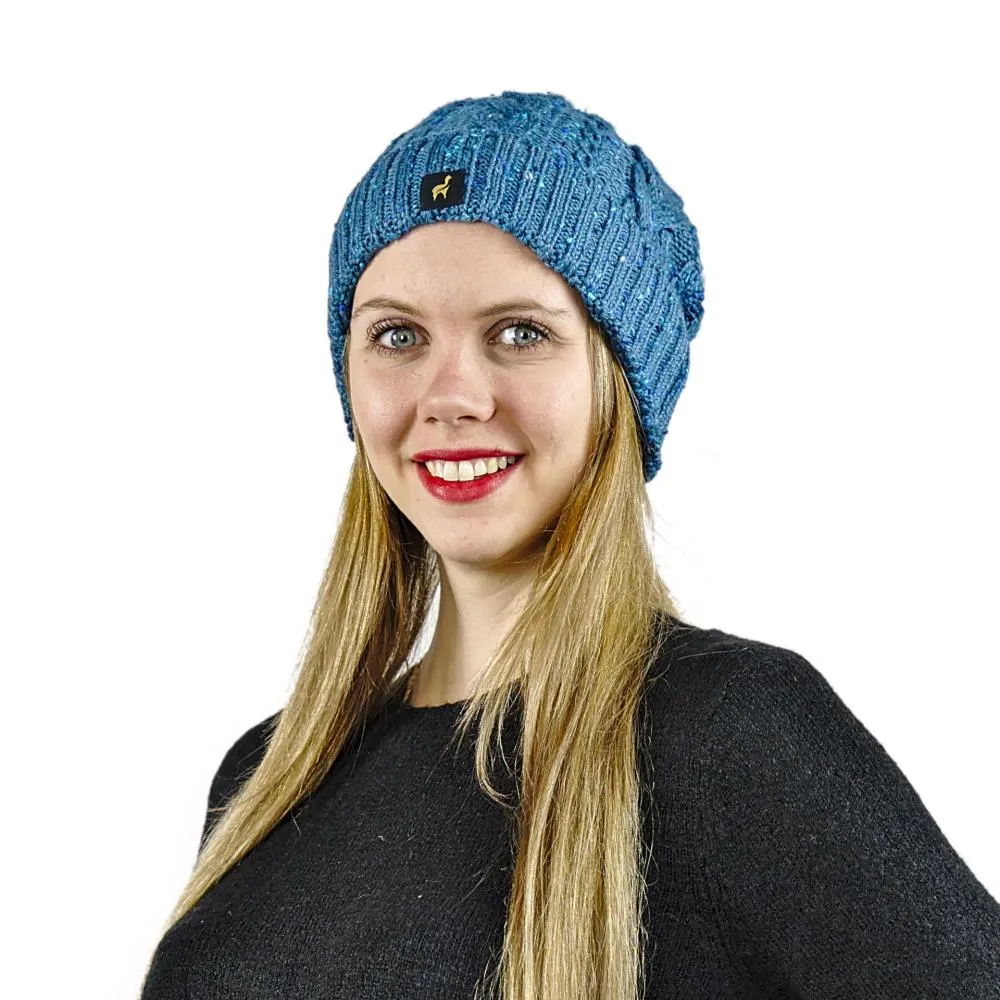 Alpaka M&uuml;tze Marie f&uuml;r Damen mit Bommel und Ripp Muster One Size f&uuml;r Kopfgr&ouml;&szlig;en XS-XL