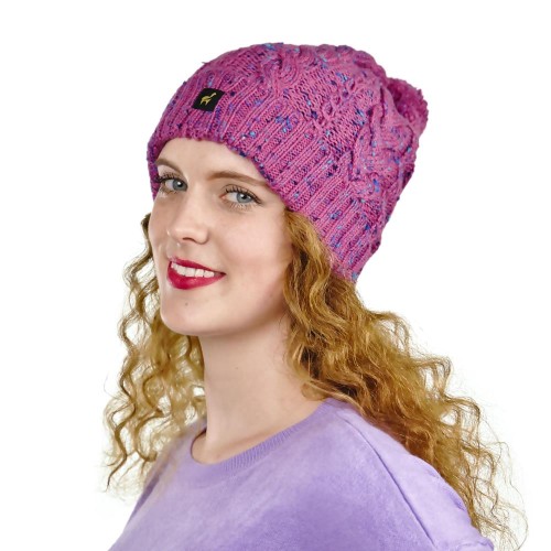 Alpaka Mütze Marie für Damen mit Bommel und Ripp Muster One Size für Kopfgrößen XS-XL