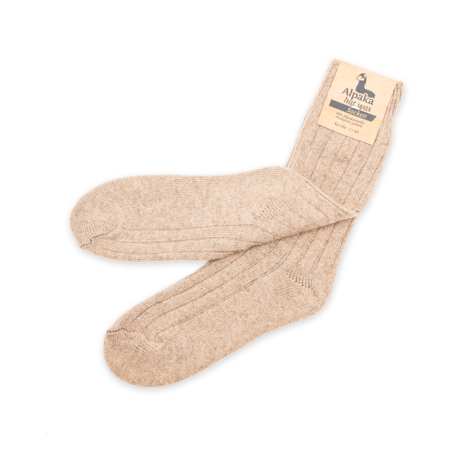 Kinder Alpaka Socken in hellbraun, 92% Alpakawolle