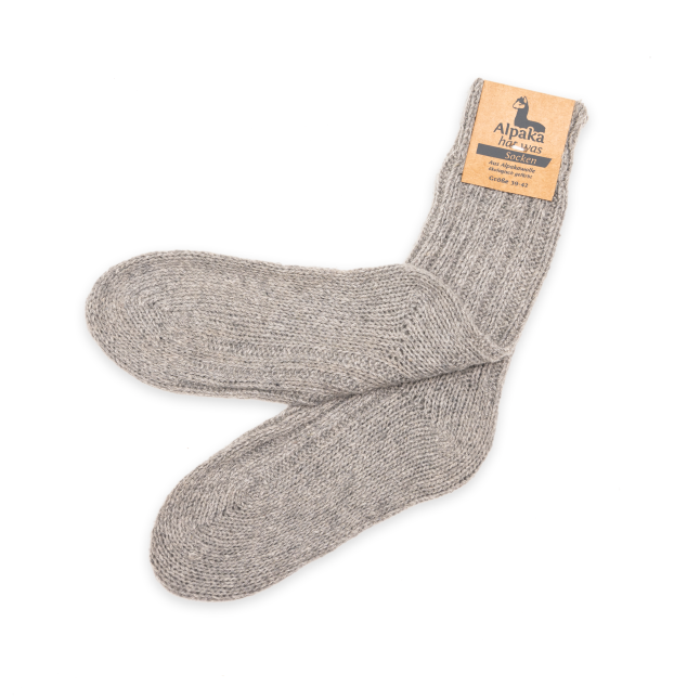 Alpaka Socken dick in hellgrau, 40% Alpakawolle